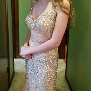 Nude crystal prom dress